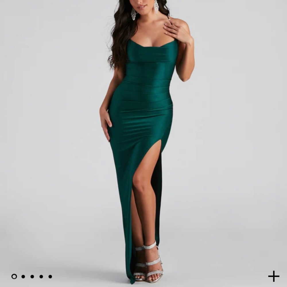 Windsor high slit cowl neck dress